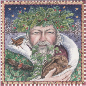 YULE XMAS GREETING CARD The Holly King PAGAN SOLSTICE Hare WENDY ANDREW