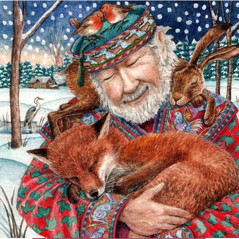 YULE XMAS GREETING CARD Storyteller PAGAN SOLSTICE fox WENDY ANDREW