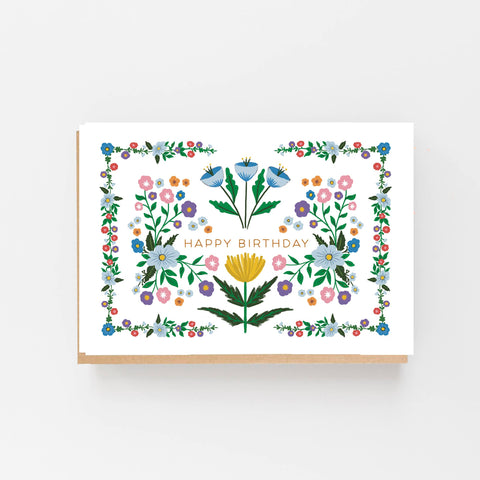 HAPPY BIRTHDAY FOLK WHITE GREETING CARD LOMOND PAPER CO