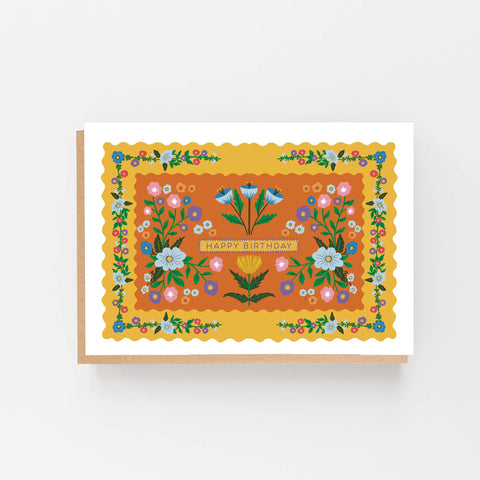 HAPPY BIRTHDAY FOLK YELLOW GREETING CARD LOMOND PAPER CO