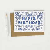 HAPPY BIRTHDAY FOLK BLUE GREETING CARD LOMOND PAPER CO