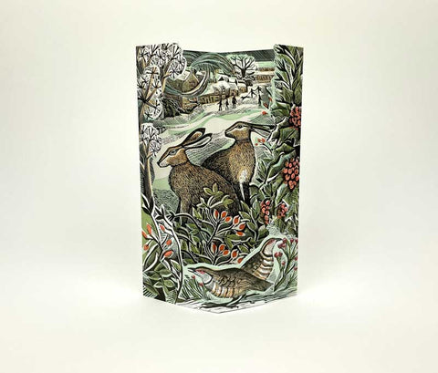 ANGELA HARDING 3D DIE CUT GREETING CARD Watching Hares