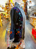 LONG VELVET EMBROIDERED FAUX FUR COAT
