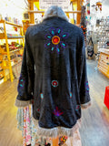 LONG VELVET EMBROIDERED FAUX FUR COAT