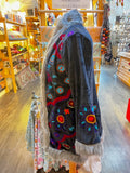 LONG VELVET EMBROIDERED FAUX FUR COAT