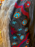 LONG VELVET EMBROIDERED FAUX FUR COAT