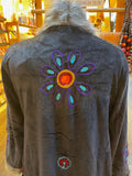 LONG VELVET EMBROIDERED FAUX FUR COAT