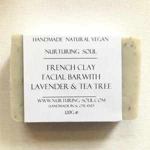 NURTURING SOUL VEGAN SOAP French Clay Facial Bar with Lavender & Tea Tree