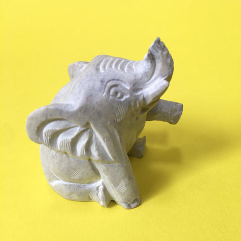 SOAPSTONE SITTING ELEPHANT FIGURE