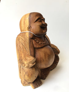 WOODEN HAPPY BUDDHA STATUE Figure 25 cm A