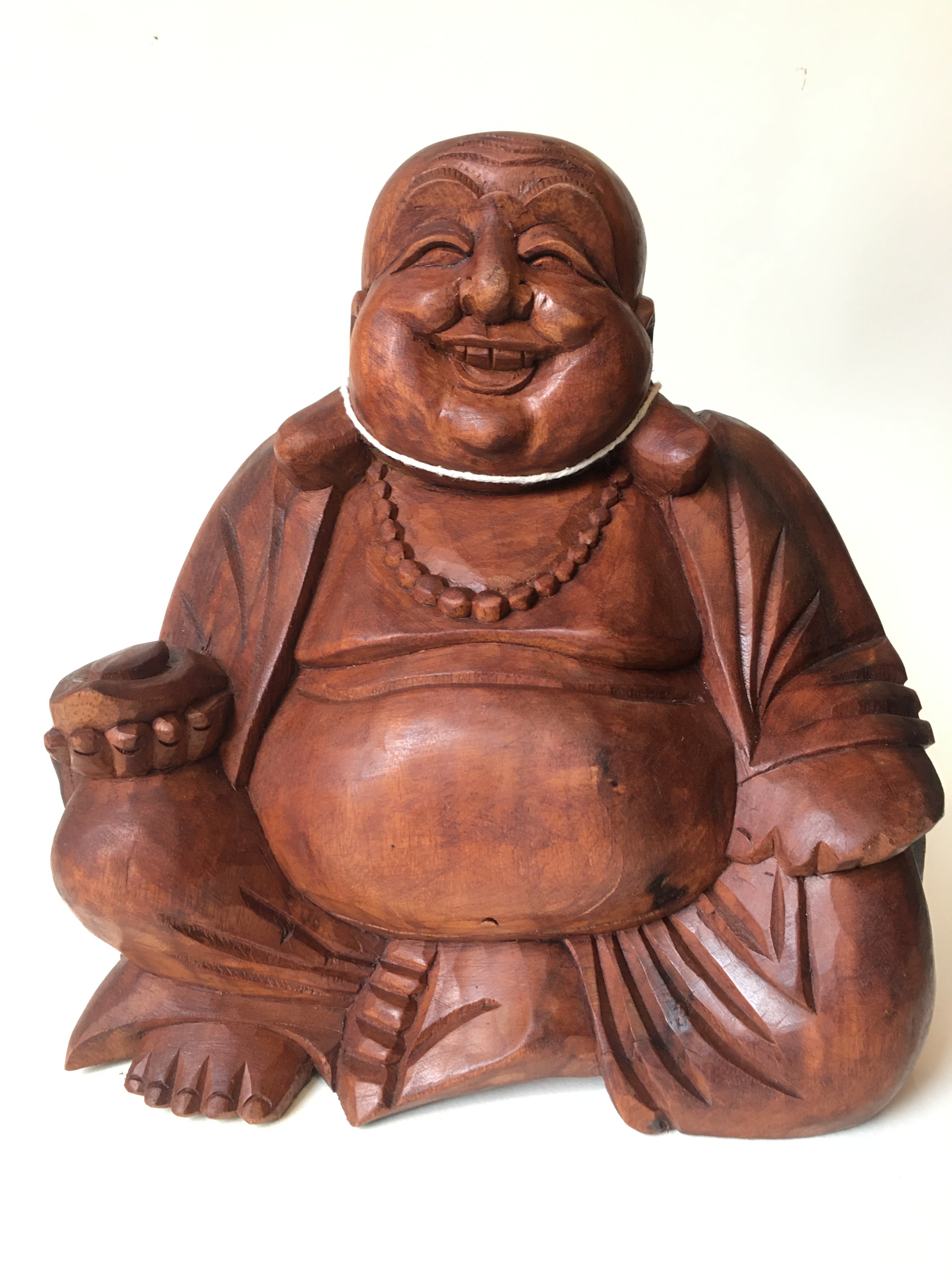WOODEN HAPPY BUDDHA STATUE Figure 25 cm B