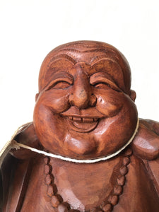 WOODEN HAPPY BUDDHA STATUE Figure 25 cm B