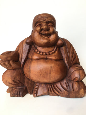 WOODEN HAPPY BUDDHA STATUE Figure 25 cm