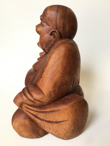 WOODEN HAPPY BUDDHA STATUE Figure 25 cm D
