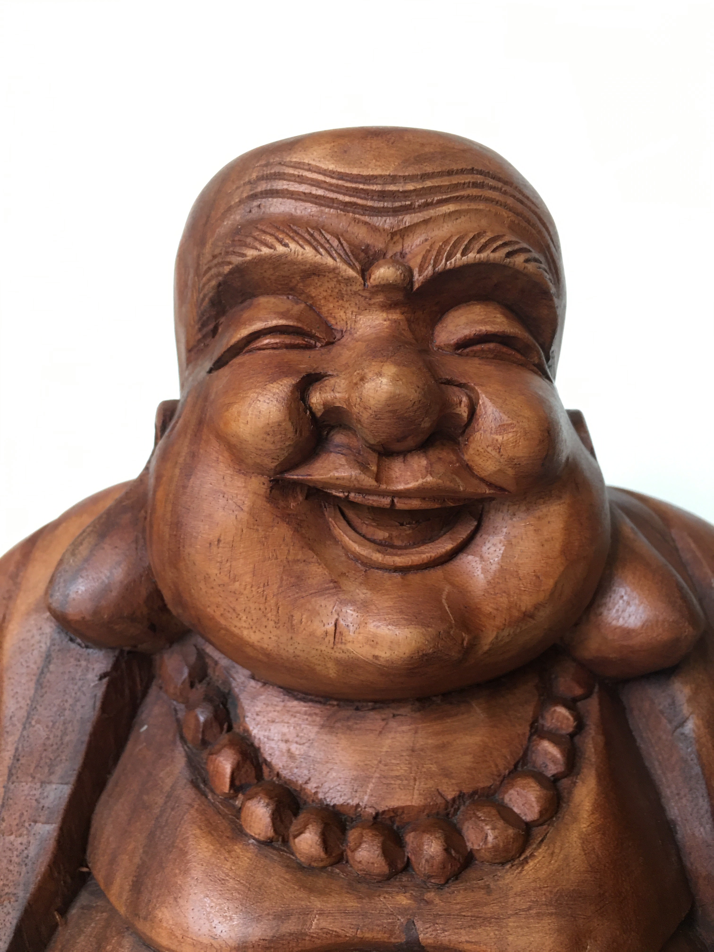 WOODEN HAPPY BUDDHA STATUE Figure 25 cm D