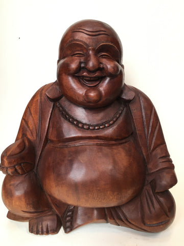 WOODEN HAPPY BUDDHA STATUE Figure 30 cm A