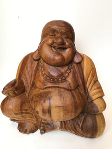 WOODEN HAPPY BUDDHA STATUE Figure 30 cm B