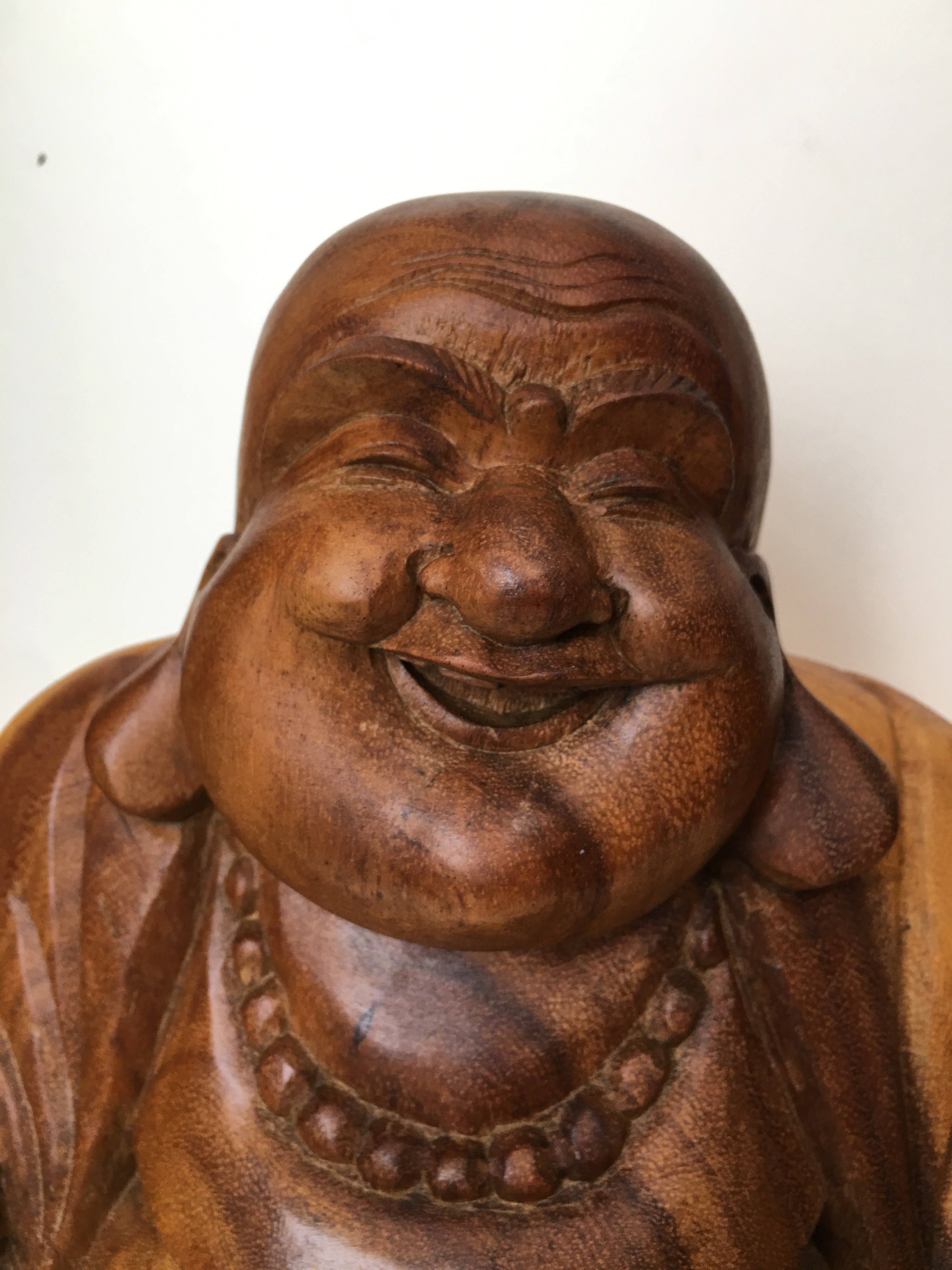 WOODEN HAPPY BUDDHA STATUE Figure 30 cm B