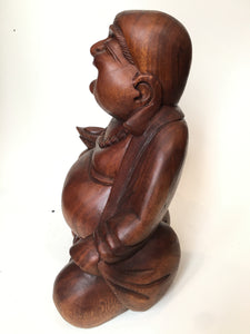 WOODEN HAPPY BUDDHA STATUE Figure 30 cm C