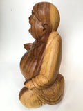 WOODEN HAPPY BUDDHA STATUE Figure 30 cm D