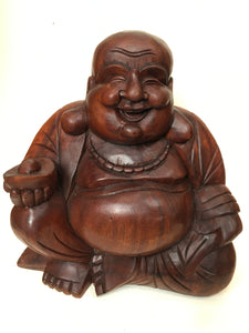 WOODEN HAPPY BUDDHA STATUE Figure 30 cm E