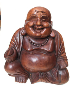 WOODEN HAPPY BUDDHA STATUE Figure 30 cm F