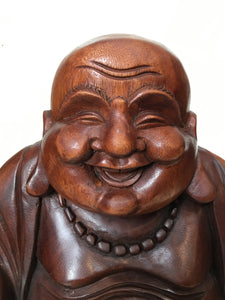 WOODEN HAPPY BUDDHA STATUE Figure 30 cm F