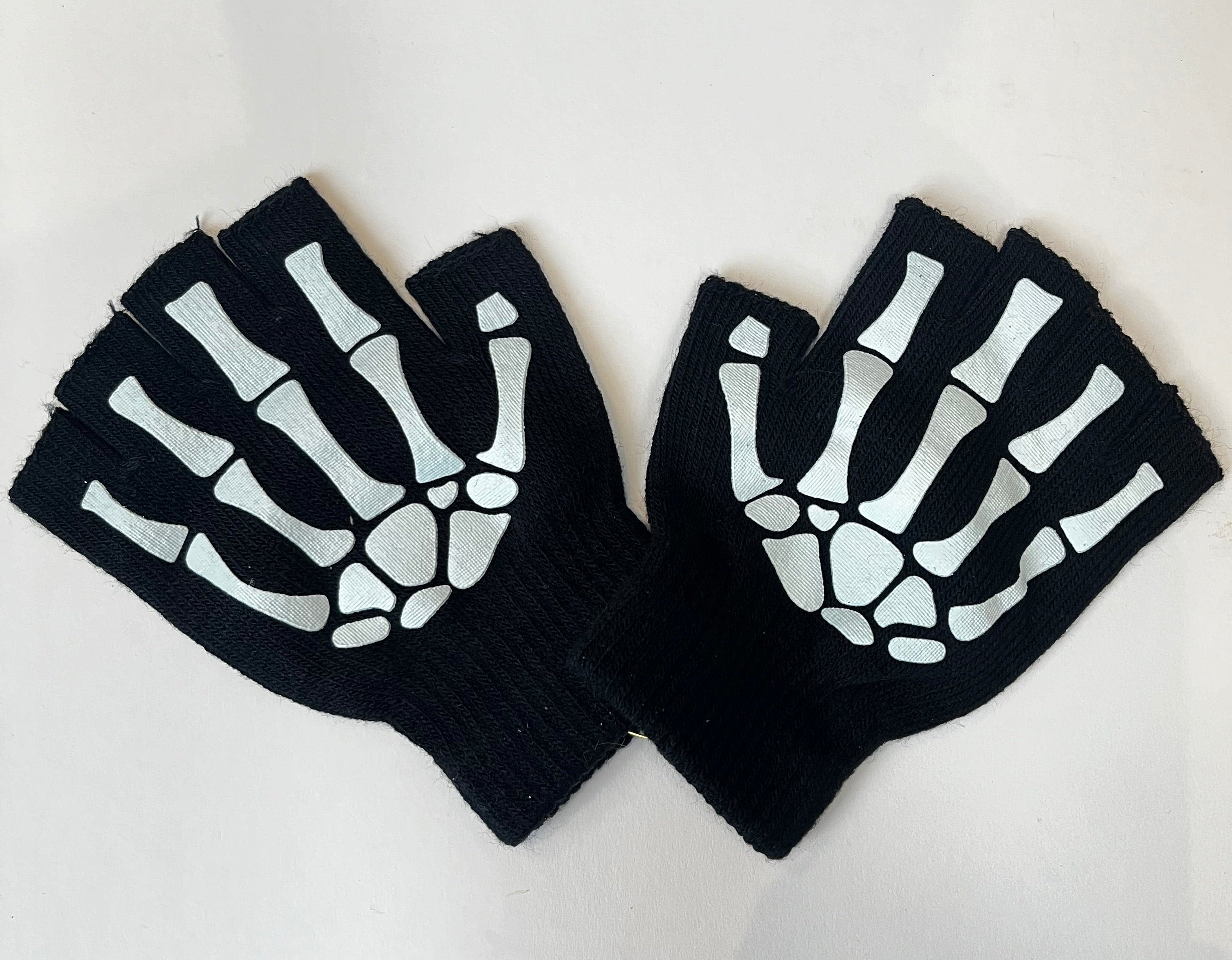 GOTHIC PUNK KNITTED FINGERLESS SKELETON HAND GLOVES