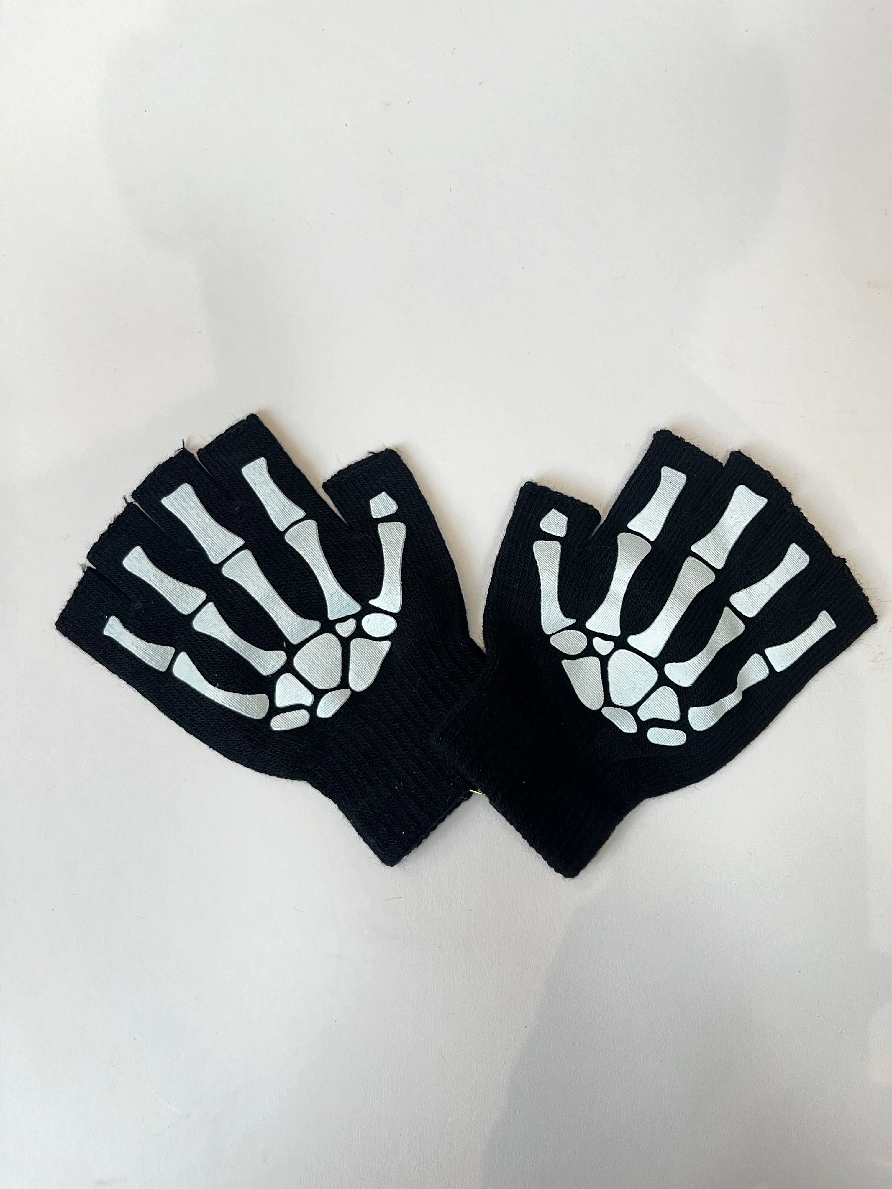 GOTHIC PUNK KNITTED FINGERLESS SKELETON HAND GLOVES