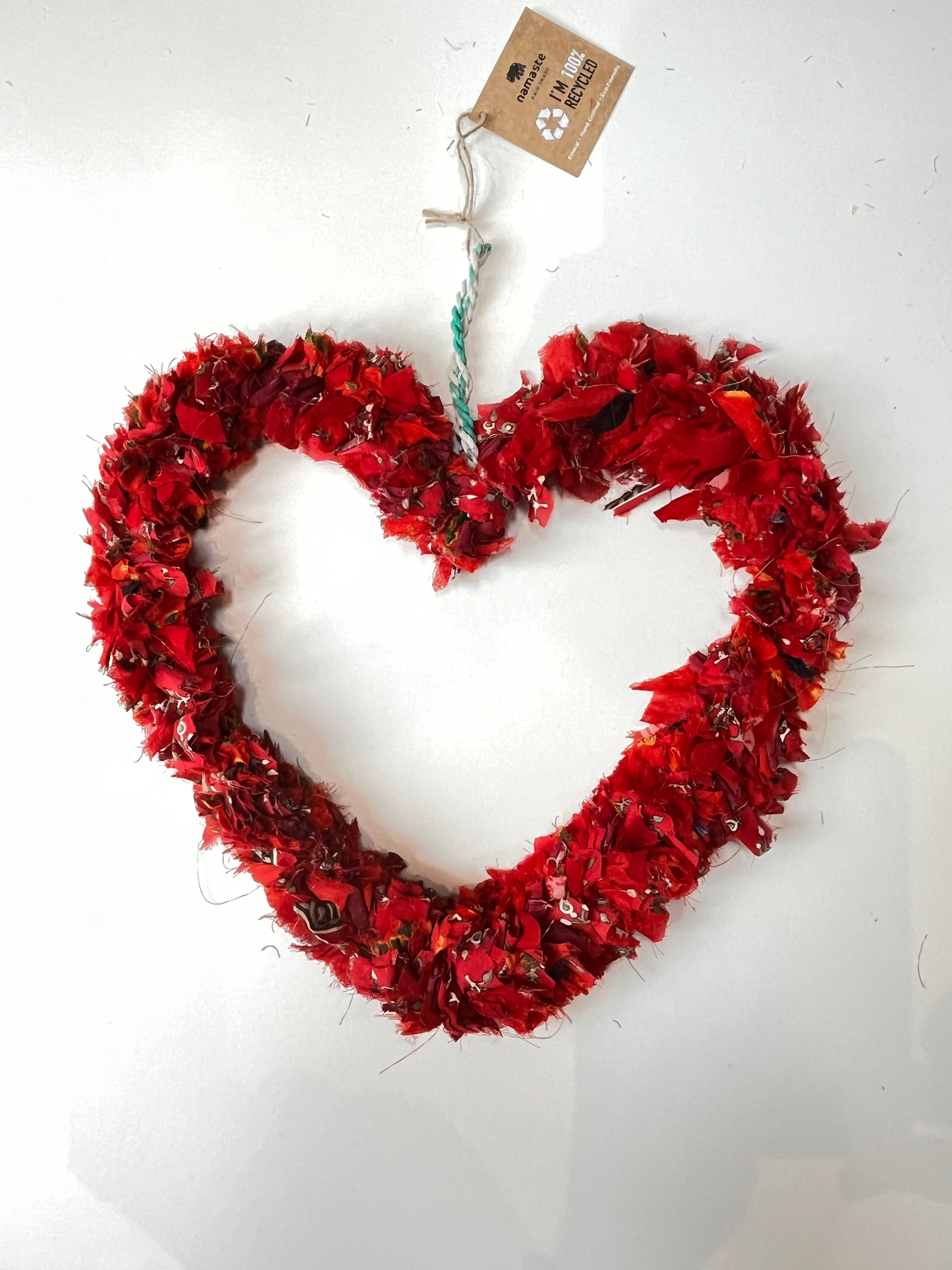 RECYCLED SARI HEART WREATH