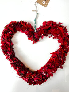 RECYCLED SARI HEART WREATH