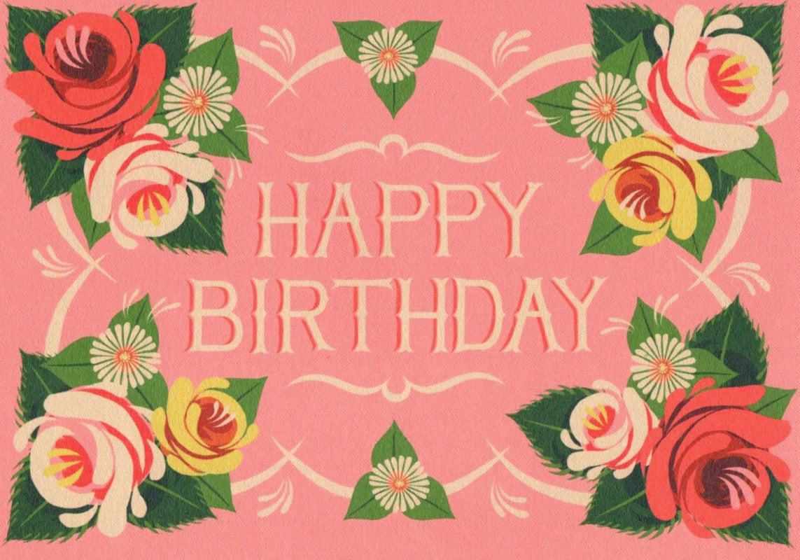 GREETING CARD Roses & Castles Birthday Card PRINTER JOHNSON
