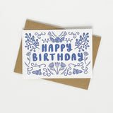 HAPPY BIRTHDAY FOLK BLUE GREETING CARD LOMOND PAPER CO