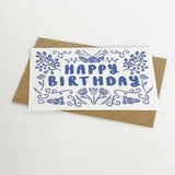 HAPPY BIRTHDAY FOLK BLUE GREETING CARD LOMOND PAPER CO