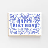 HAPPY BIRTHDAY FOLK BLUE GREETING CARD LOMOND PAPER CO