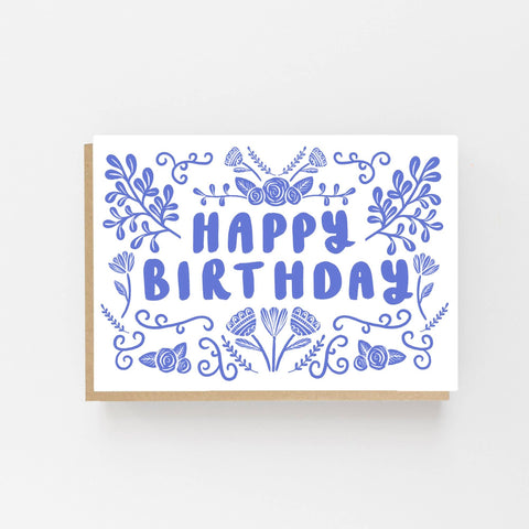 HAPPY BIRTHDAY FOLK BLUE GREETING CARD LOMOND PAPER CO