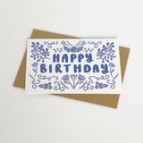 HAPPY BIRTHDAY FOLK BLUE GREETING CARD LOMOND PAPER CO