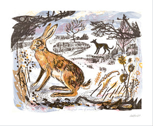 MARK HEARLD GREETING CARD First Snow of Winter, Hares