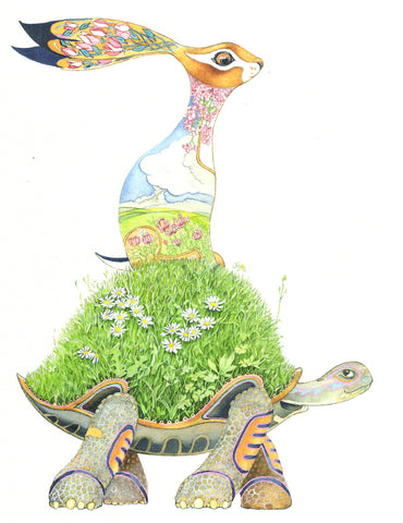 PAGAN WICCAN FINE ART GREETING CARDS Hareand Tortoise DM COLLECTION