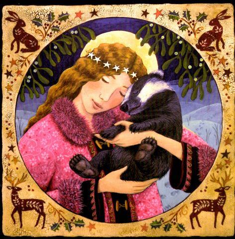 YULE XMAS GREETING CARD Moonlit Badger Blessings WENDY ANDREW