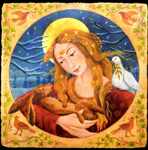 YULE XMAS GREETING CARD Moonlit Hare Blessings WENDY ANDREW