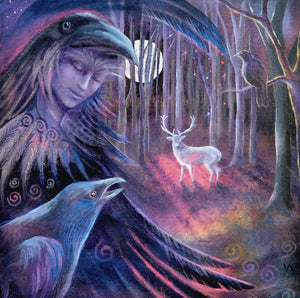 PAGAN WICCAN GREETING CARD Raven Spirals & Moonlit Hart WENDY ANDREW