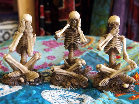 SEE NO, HEAR NO, SPEAK NO EVIL SET OF 3 SKELETONS