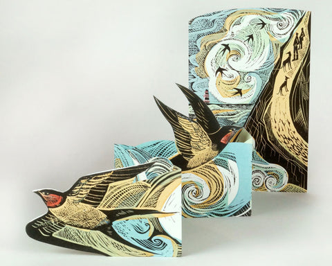 ANGELA HARDING 3D DIE CUT GREETING CARD Cornish Swallows