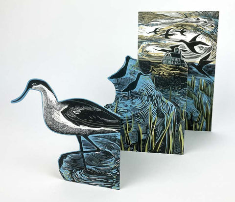 ANGELA HARDING 3D DIE CUT GREETING CARD Avocets at Blakeney