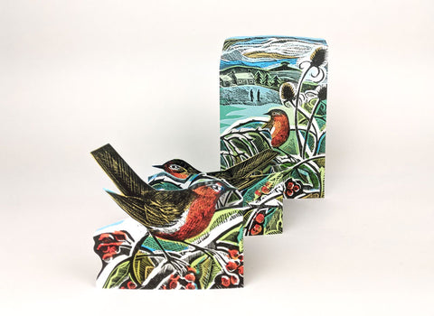 ANGELA HARDING 3D DIE CUT GREETING CARD Robins & Teasels