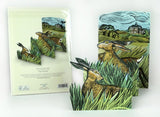 ANGELA HARDING 3D DIE CUT GREETING CARD Hares & Open Fields