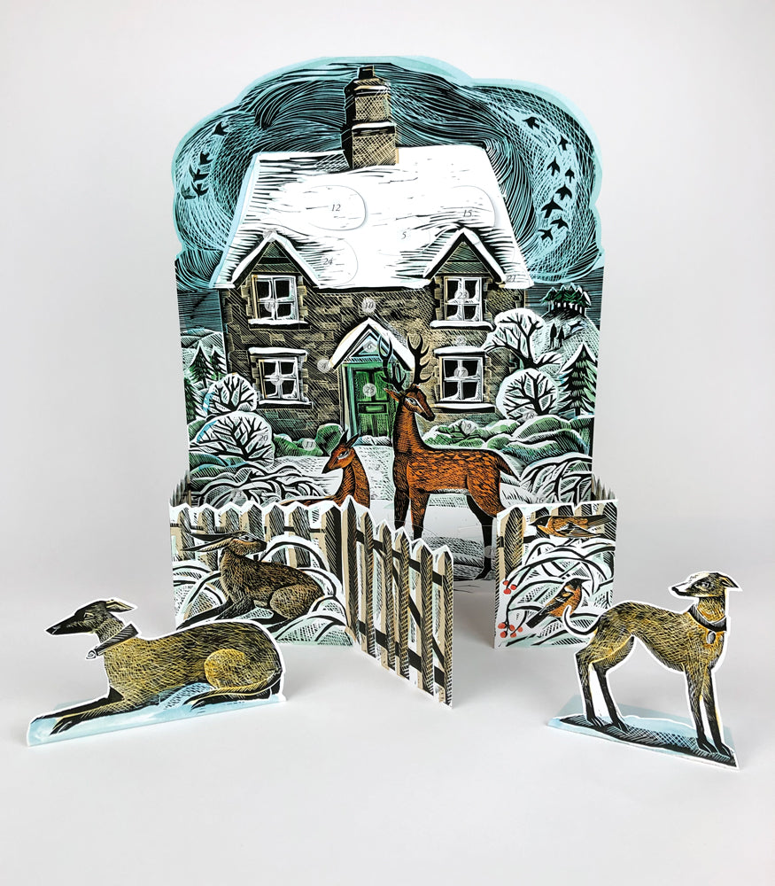 ANGELA HARDING 3D ADVENT CALENDAR Christmas Cottage FREESTANDING We