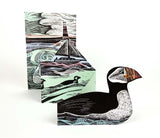 ANGELA HARDING 3D DIE CUT GREETING CARD Puffins at Coquet Island