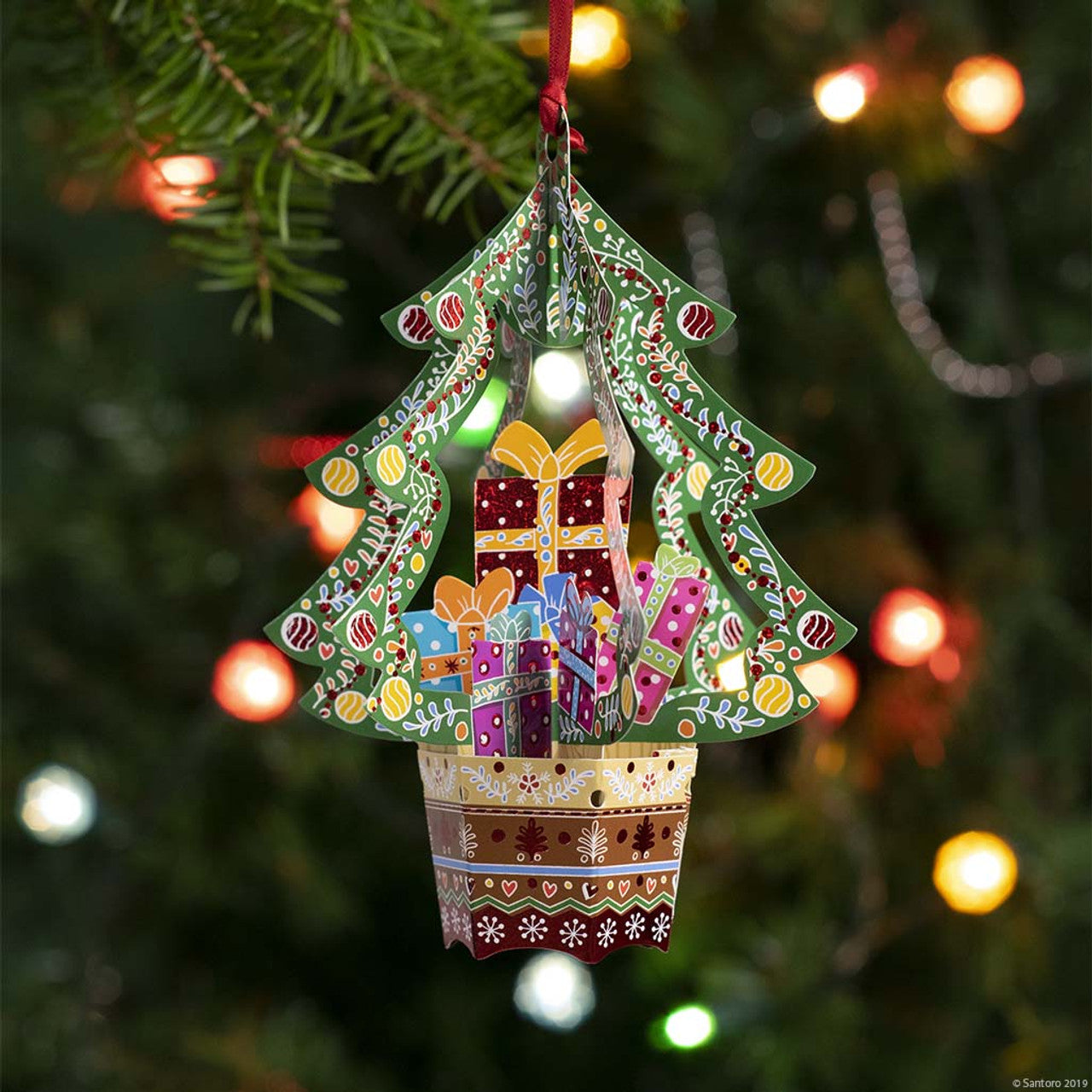 3D POP UP BAUBLE YULE CHRISTMAS GREETING CARD Christmas Tree Presents SANTORO